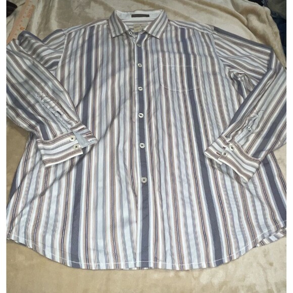 Tommy Bahama Shirt Mens XL Multicolor Striped Button Up Long Sleeve Flip Cuff - Picture 2 of 11